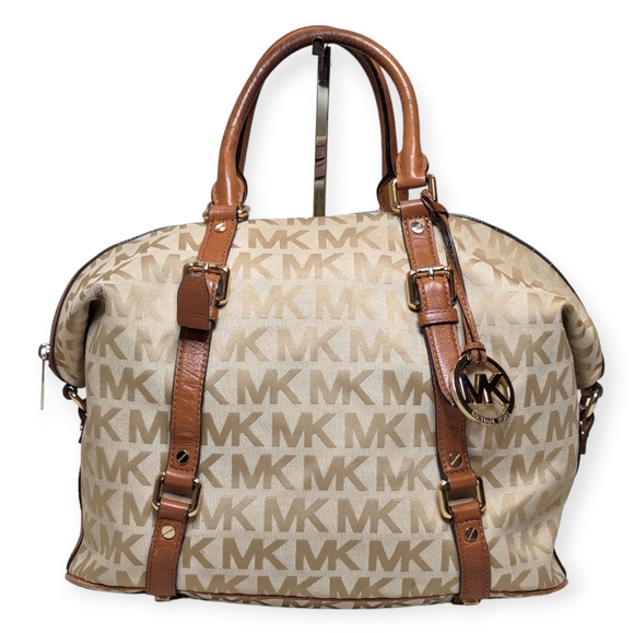 Michael Kors Handbags - Michael Kors Tote Gladstone Signature Jacquard Canvas Leather Satchel Handbag
